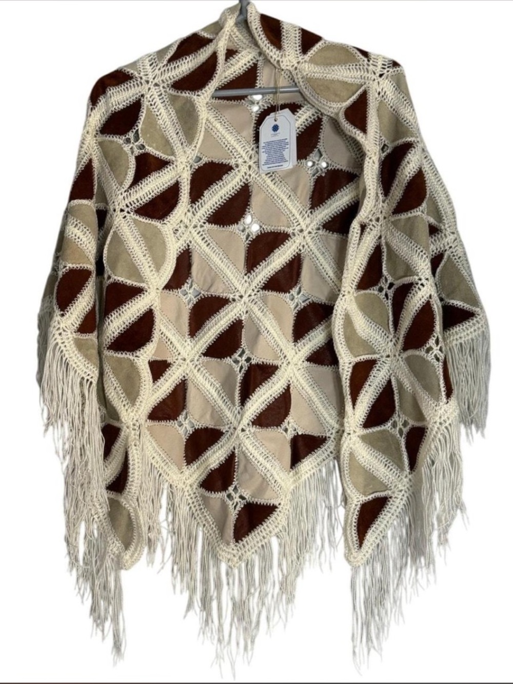 Handmade Crochet Fringe Beach Cover-Up in Cream - Picture 2 of 4